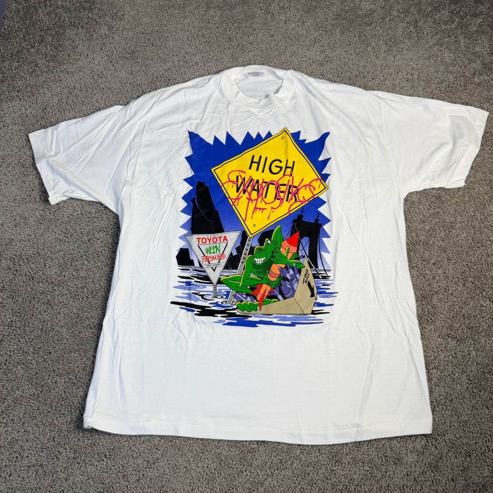 Vintage 90s Webn Fireworks Shirt Mens Xl White Frog High Explosives Ohio A5